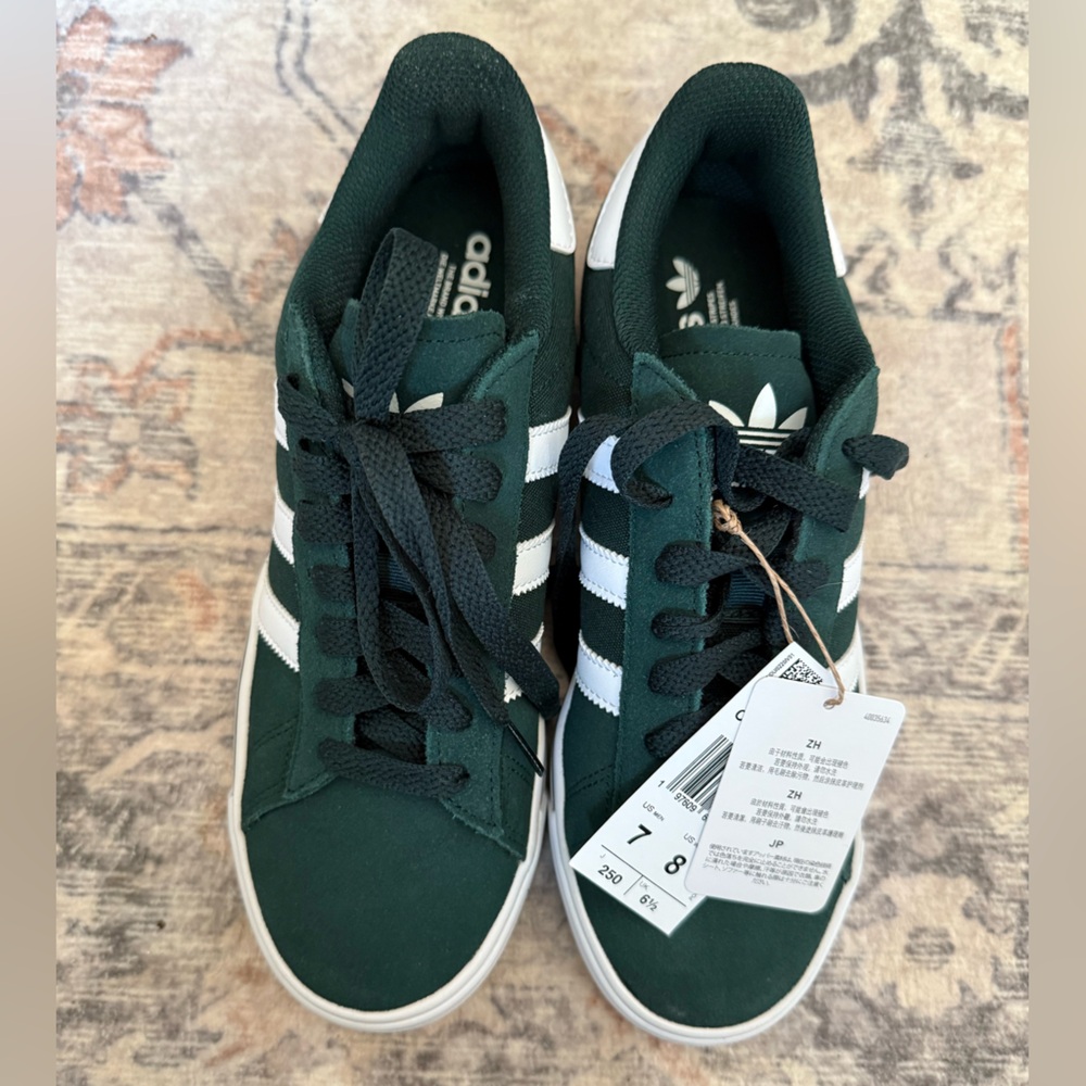 Adidas Kids Dark Green and White Sneakers